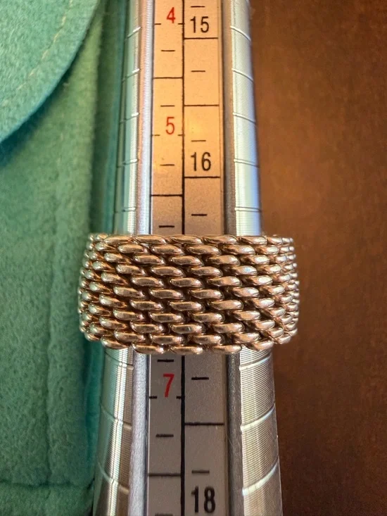 Tiffany & Co. Silver 925 Mesh Ring and Signature Pouch Size 6 - Picture 8 of 8